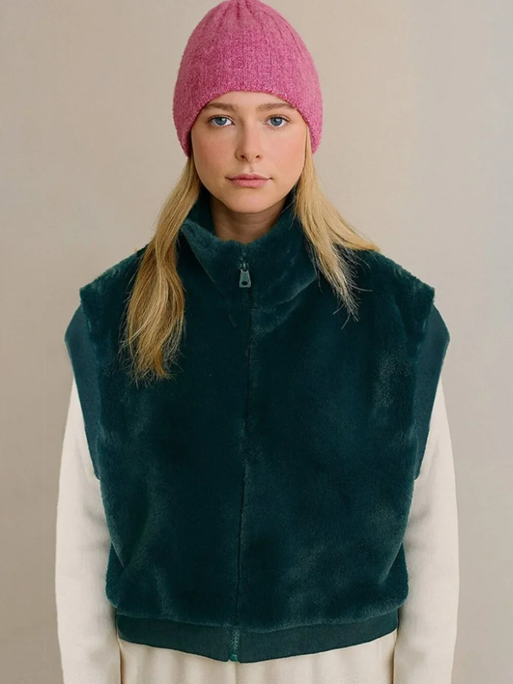 Faux Fur Rib Sleeve Vest
